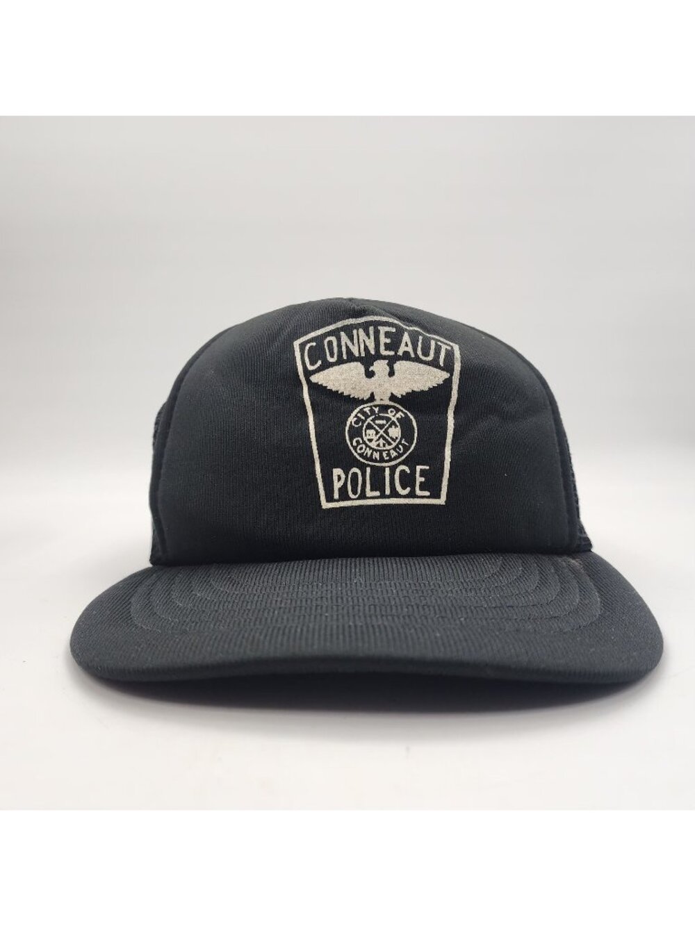 Vintage Conneaut City Police Mesh Snapback Trucker Hat Cap Black